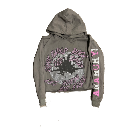 PUNK GIRLS Cropped Hoodie Grey